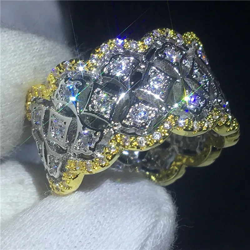 Luxury Flower Ring Yellow White Gold Filled Engagement Wedding