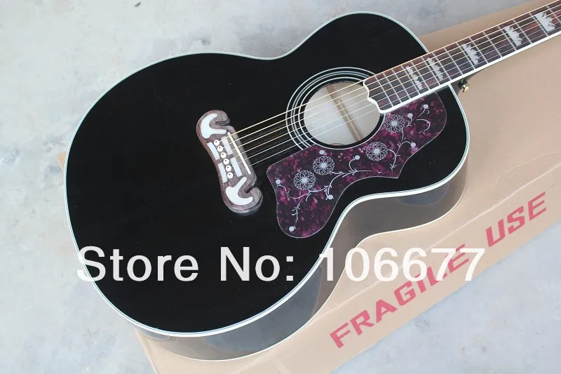 Guitarra de fábrica de alta calidad G SJ200 Diapasón de palisandro Guitarra acústica negra Color natural