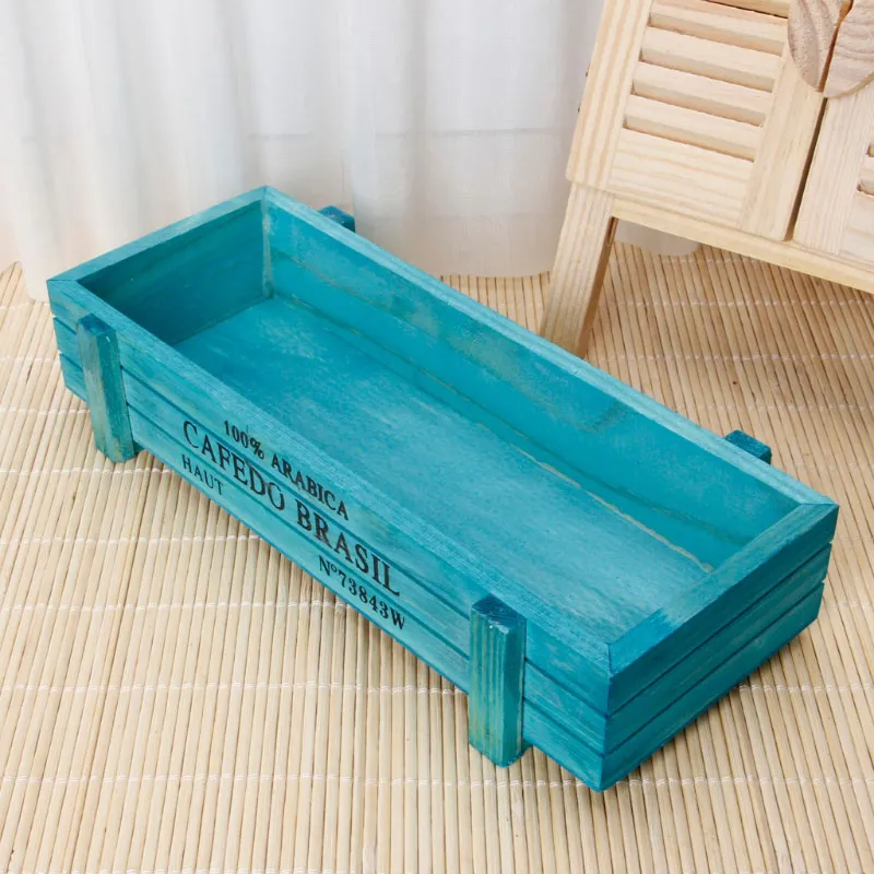 Wood Flowerpot Garden Plant Pot Decorative Vintage Succulent Wooden Boxes Crates Rectangle Table Flower Pot for Office desk balcon7499039