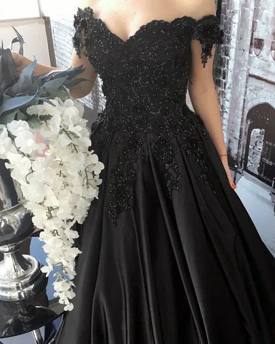 A-Line One Shoulder Tulle Black Long Prom Dress, Black Formal Evening –  shopluu