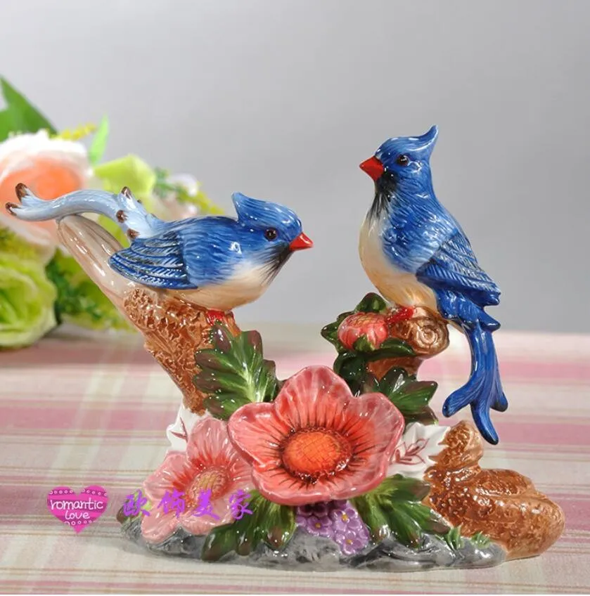 青い陶磁器のマカピー鳥の像の家の装飾ヴィンテージ飾り工芸品部屋の装飾磁器動物の置物結婚式の贈り物