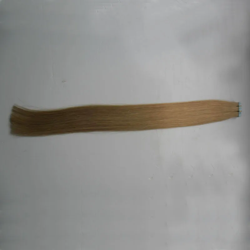 Tape In Human Hair Extensions 27 honey blonde 100G 10 to 26 Inch Non Remy Straight Brazilian Hair On Invisible Tape PU Skin Weft