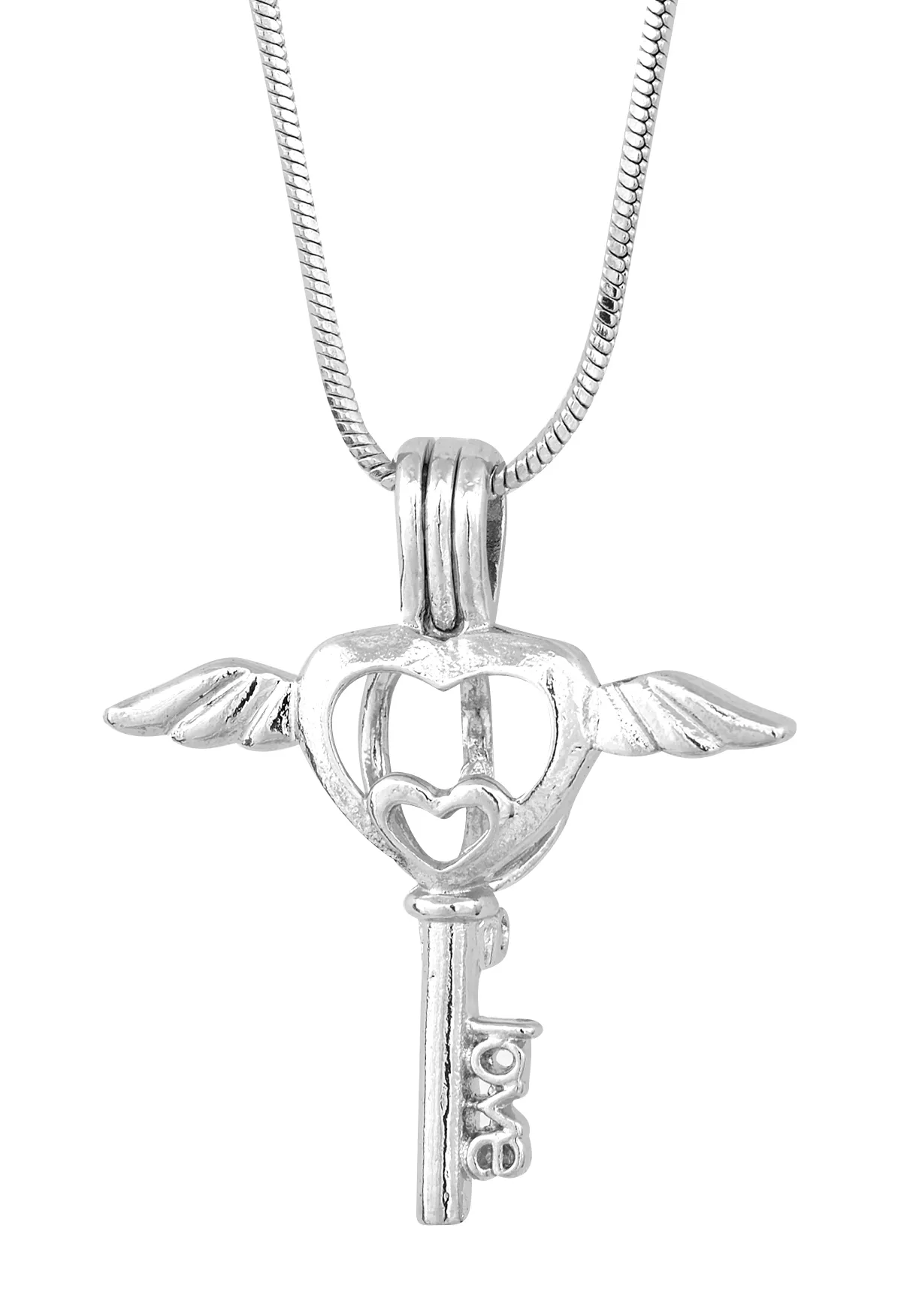 Heart Key Angel Wings Design Locket Cage, Pearl Gem Bead Cage Pendant Mountings, DIY smycken charms P80