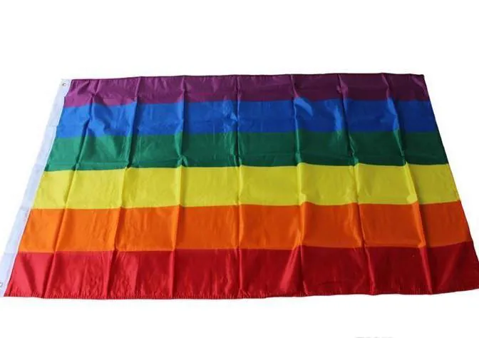 600pcs Rainbow Flag 3x5ft 90x150cm Lesbisk Gay Pride Polyester LGBT Flag Banner Polyester Rainbow Flagga för dekoration