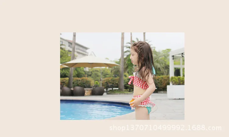 2018 Blue Red Plaid Sling Tops Ruffle Skirt Two-pieces Split Swimsuits Baby Girls Bating Suit Kids Ruffled Swimwear