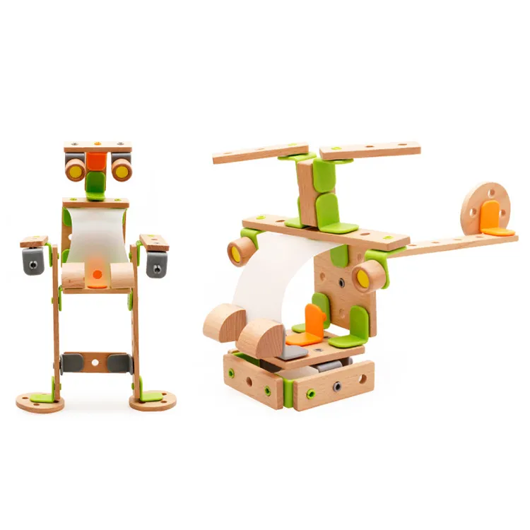 DIY Creative Wooden Building Blocks Toy Assemble Helikopter Robot Djur Plane Bikes Kids Puzzle Montessori Imagination och Hands-On Abilit