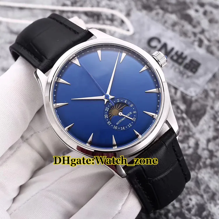 New Master Ultra Thin 1368420 Moon Phase Quadrante bianco Orologio da uomo automatico Cinturino in pelle con cassa in argento Orologi da polso da uomo economici3392