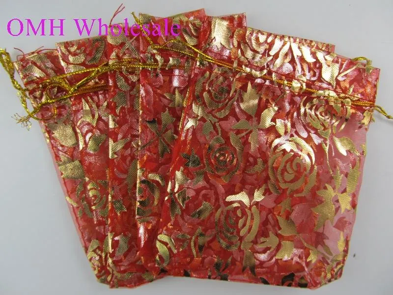 500pcs 12x10cm kärlek hjärta blomma 20färg kinesisk jul bröllop voile presentväska organza väskor smycken packning gåva påse bz03