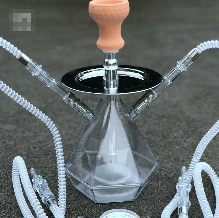 Çift nargile shisha bong sigara içme borusu akrilik seti serin seramik kase Arap kök aletleri yağ teçhizatı LED lamba iki hortum elmas