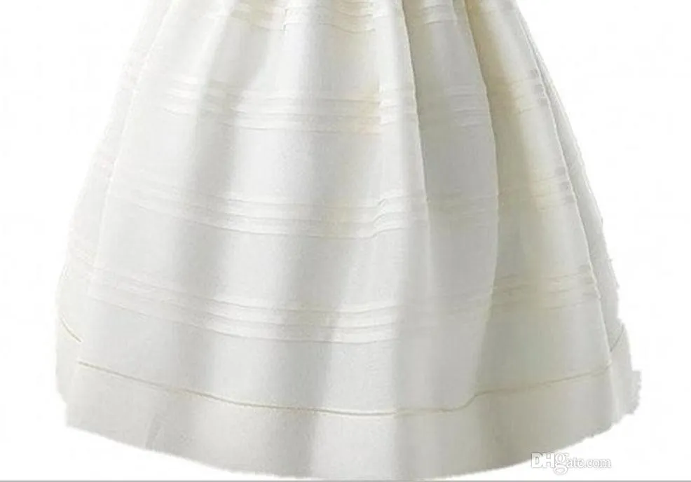 Princesa Branco Vestidos de Primeira Comunhão Florzinhas Meninas Vestido de Festa de Casamento Manga Curta Cetim Vestidos De Comunion 2022295A