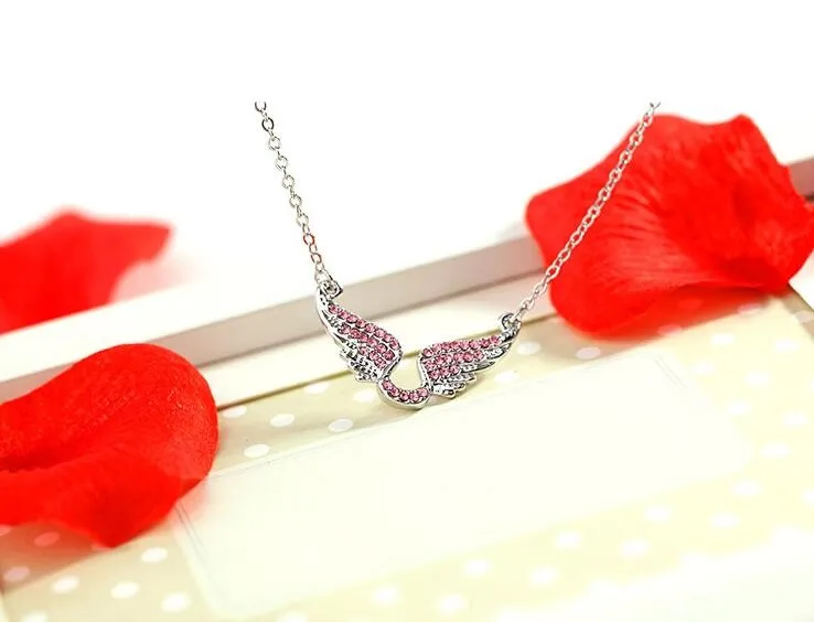 Elegant girl crystal necklace shiny plating angel wing necklaces for women nice gift Valentine's Day free ship