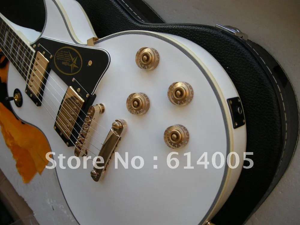 Gratis verzending groothandelsprijs LP Custom elektrische gitaar in witte kleur op voorraad MET CASE Ebbenhouten hals