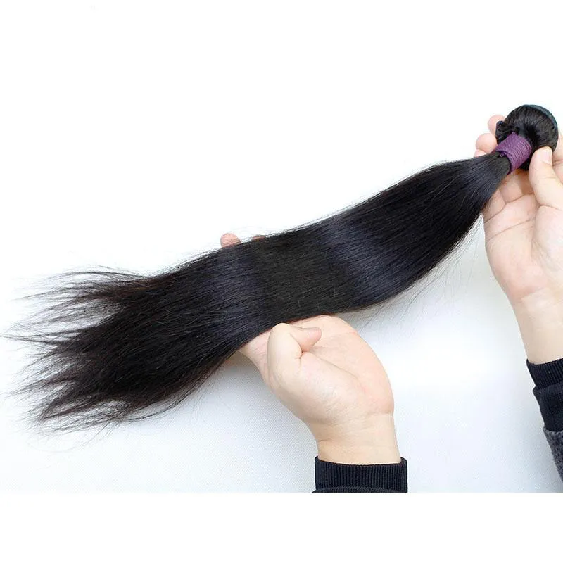 3 Bundles Silky Straight Extensions de Cheveux Vierges Brésiliens avec Top Dentelle Fermeture 4x4 Remy Cheveux Humains Tisse Couleur Naturelle 10-30 Pouces