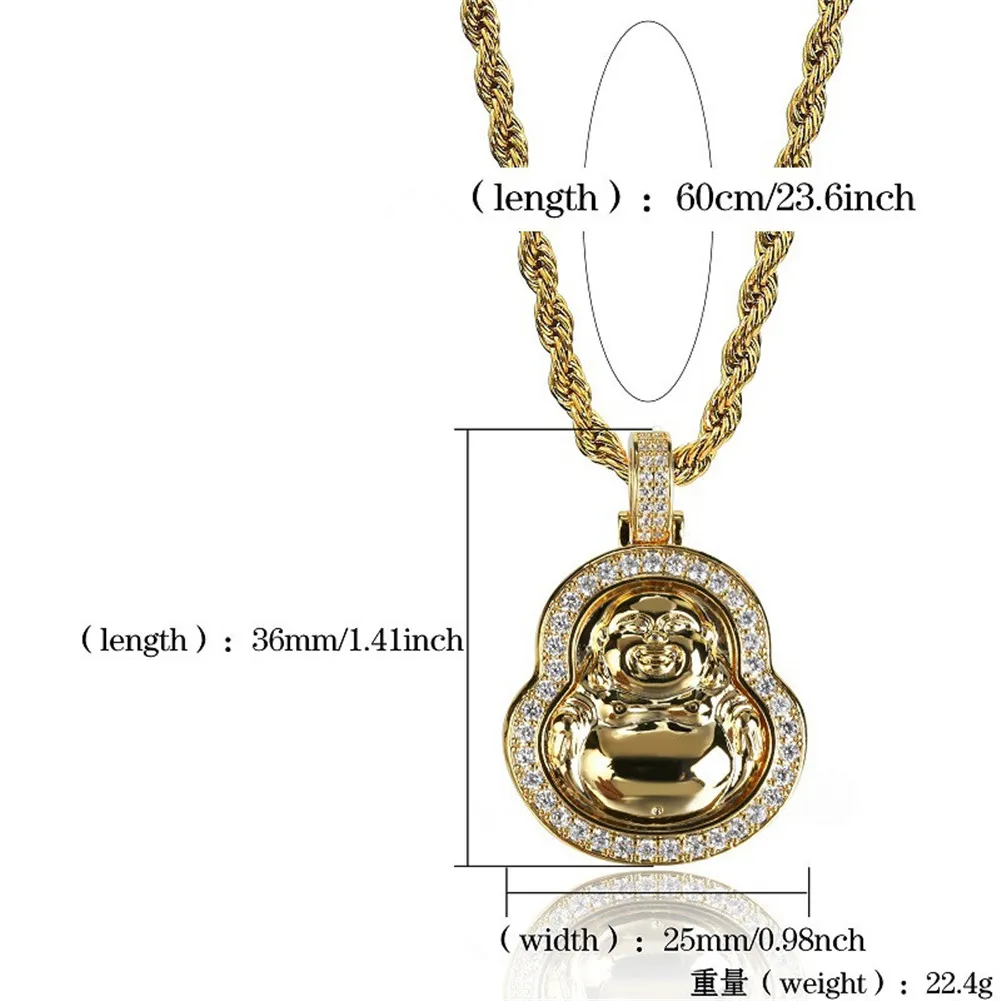 Hip Hop Gold Silver Color Plated Maitreya Naszyjnik Lodówka Out CZ Stone Gold Chians Dla Kobiet Mężczyźni Biżuteria