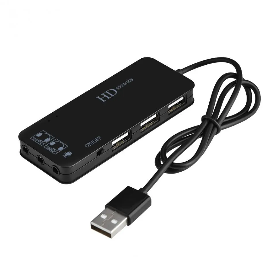 Freeshipping USB 2.0ハブ3ポートUSB 2.0 +ヘッドフォン+マイクポート7.1 CHサウンドアダプタマルチポートスプリッタサウンドカード