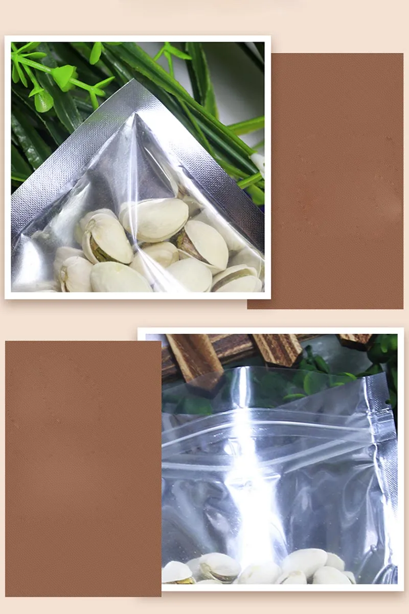 100st Clear Aluminium Foil Bag Silvery Metallic Plastic Packaging Baggies Pouch for Food Tea Candy Cookie Baking Tobacco Herb