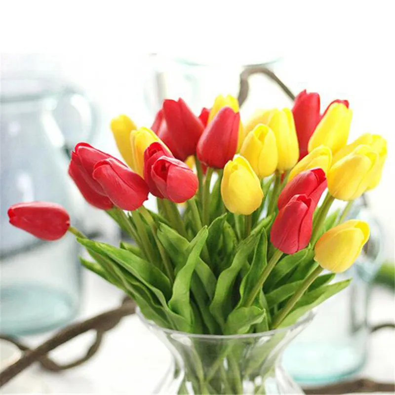5 pezzi di tulipani artificiali fiori finti fleur artificielles mini tulipano flores artificiales per la decorazione domestica di nozze fiore economico