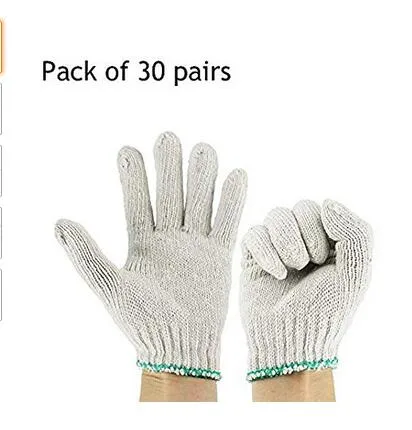 30 paires de gants de travail blanc vert manchette élastique gants en fil de coton travail de jardinage ouvrier industriel gant à main protection de sécurité du travailleur nouveau