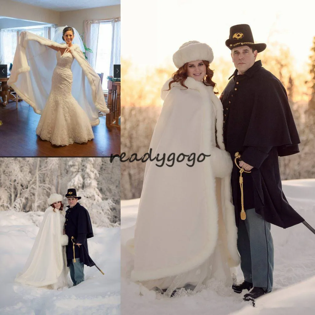 2019 abrigo de piel con sombrero largo invierno Cape nupcial Faux Fur Christmas Cloaks Chaquetas con 2019 abrigo de piel con sombrero largo invierno Cape nupcial Faux Fur Christmas Cloaks Chaquetas con