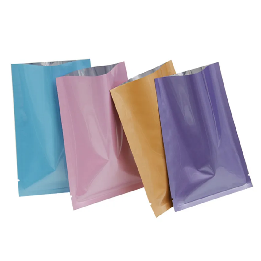 Färgad värmeförsegling Aluminiumfolie Bag MyLar Folie Bag Luktsäker påse Open Top Packaging Bags Kaffe Tea Kosmetiska prov GGA107 