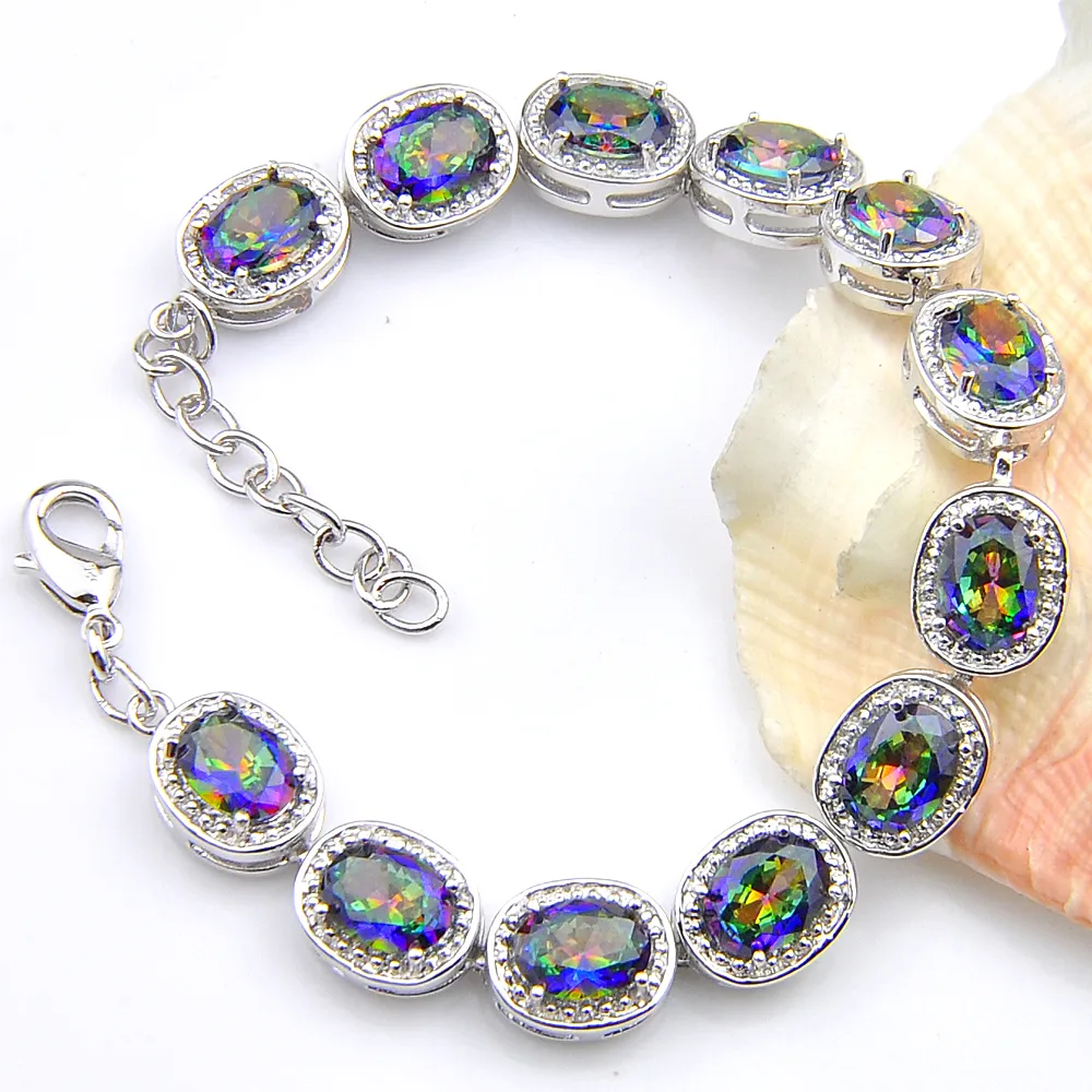 LuckyShine Classic Amazing Fire Oval Colored Mystic Topaz Gemstone Silver Cubic Zirconia Bracelets Bangles Holiday Wedding Party
