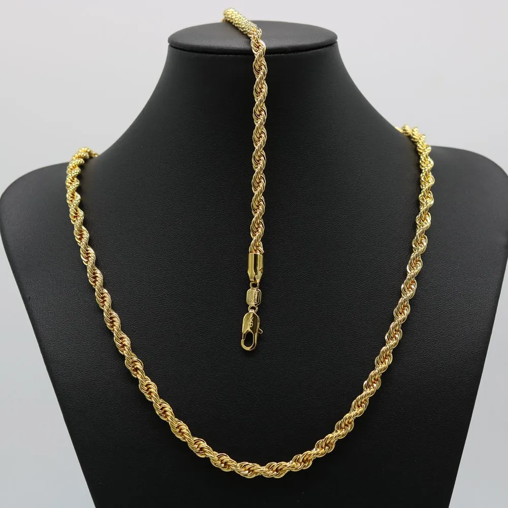 24K Gold Filled Solid Rope Chain 22k Gold Necklace Sets For Men