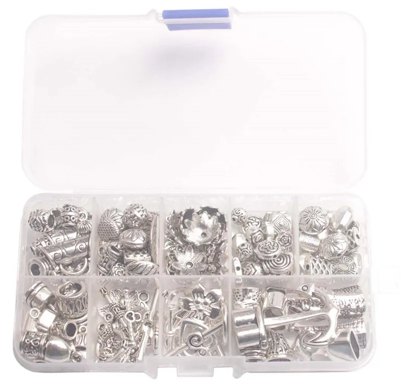 134PCS 혼합 상자 1 상자 Bail Spacer Bead Cap 코드 끝단 걸쇠 토글