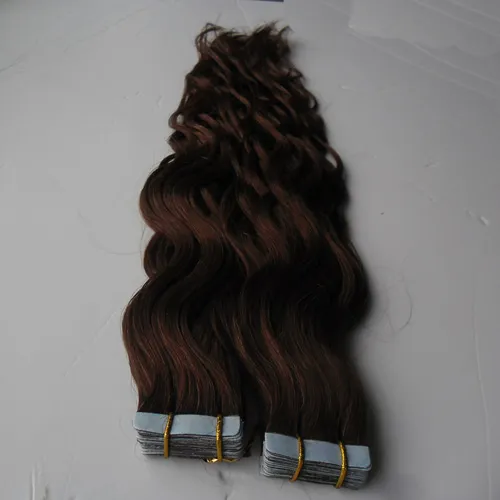 Yuntian 30 Auburn Brown Tape In Human Hair Extensions Natural Wave 100g Skin Weft Tape Hair Extensions