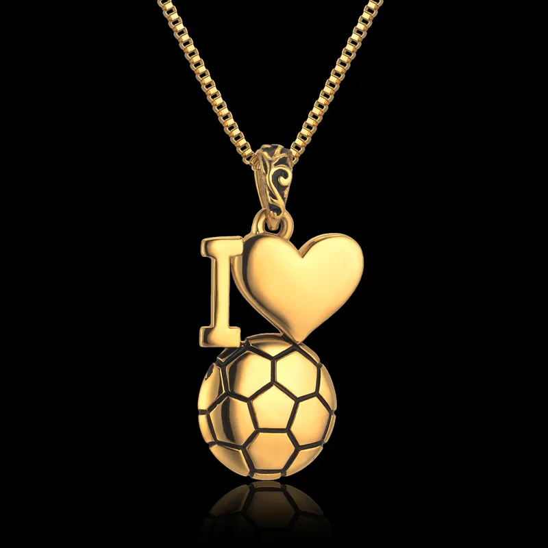 Gioielli smaltati I Love Soccer Ball Collana Catena in acciaio inossidabile Colar Gioielli Uomo Collane con ciondoli da calcio color oro