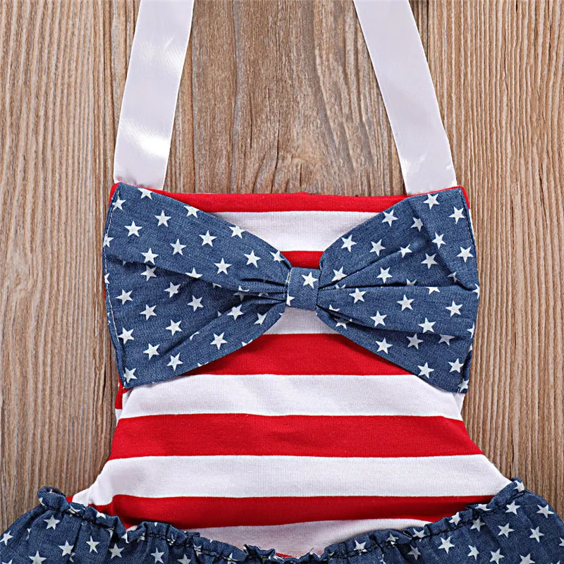 2018 New Baby Rompers Toddler Girls Clothes American Flag Pattern Romper Dress +Headband Cotton Girls Outfits Stars Striped Kids Dress