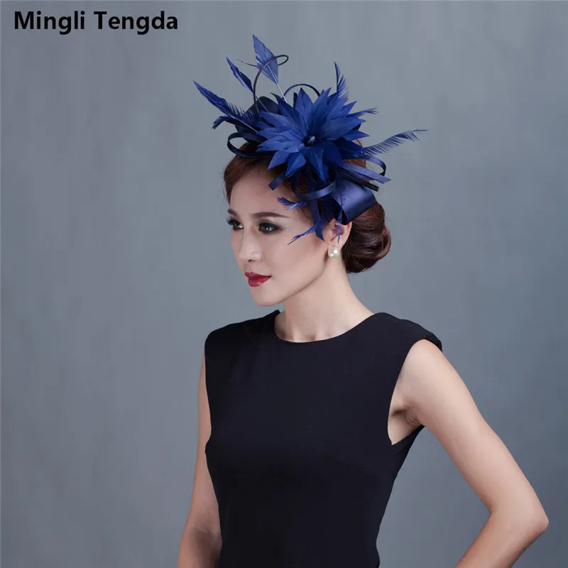 Mingli Tengda Eleganter Fascinator für Hochzeit, schwarze Hüte, Leinen-Feder-Hochzeitshut, Damen-Haarschmuck, stilvoll für Hochzeit, Party, Brauthüte