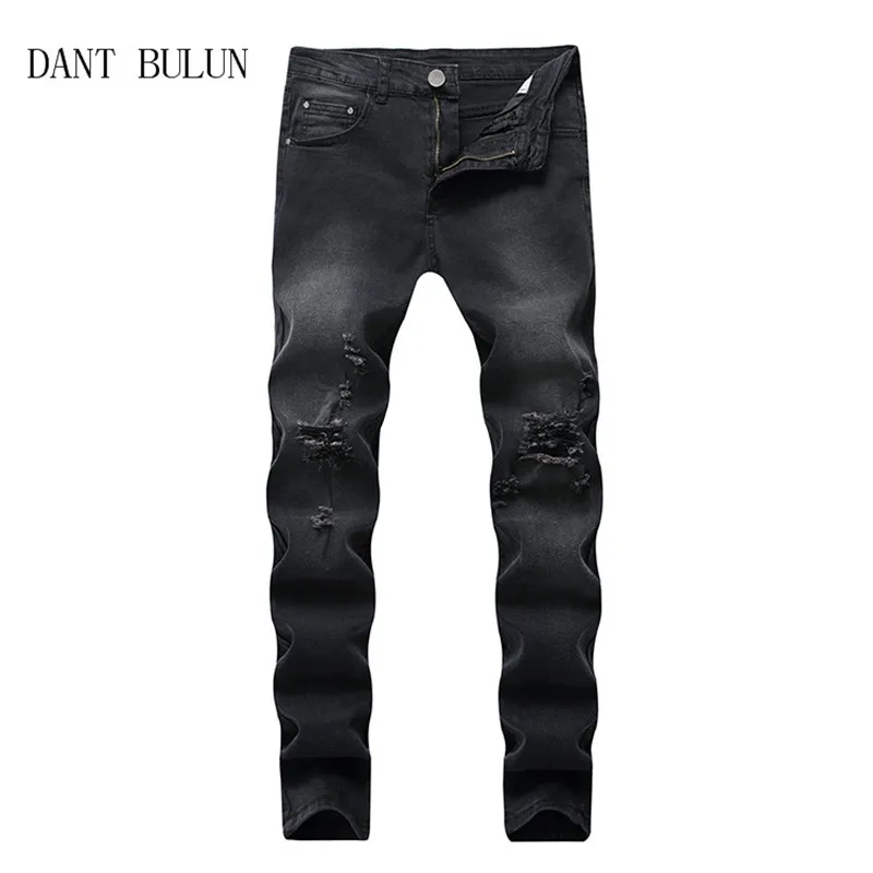 Schwarze zerrissene Jeans für Herren, schmale, dünne Löcher, Biker-Jeans, zerstörte Herren-Designer-Jogginghose, Hip-Hop-Straßenhose