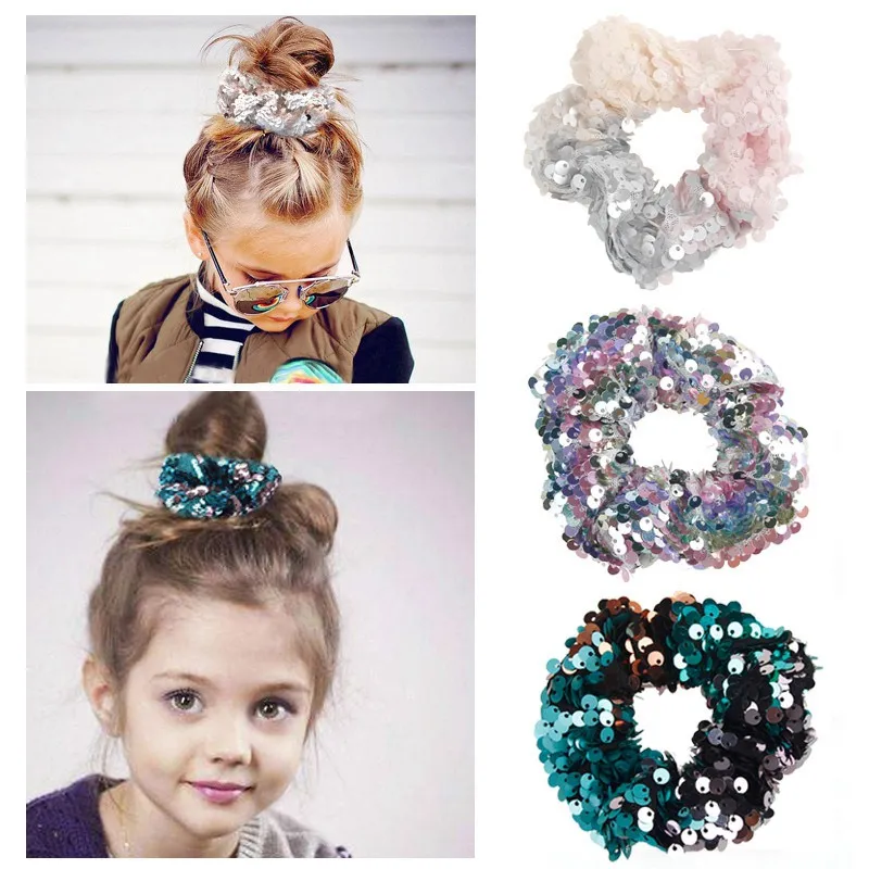 Kadınlar Kız geri dönüşümlü Parlak Pullu Scrunchies Glitter Saç Kravatlar Ponytail Tutucular Halat toka Elastik Saç Bantları Aksesuar 50pcs FJ3354