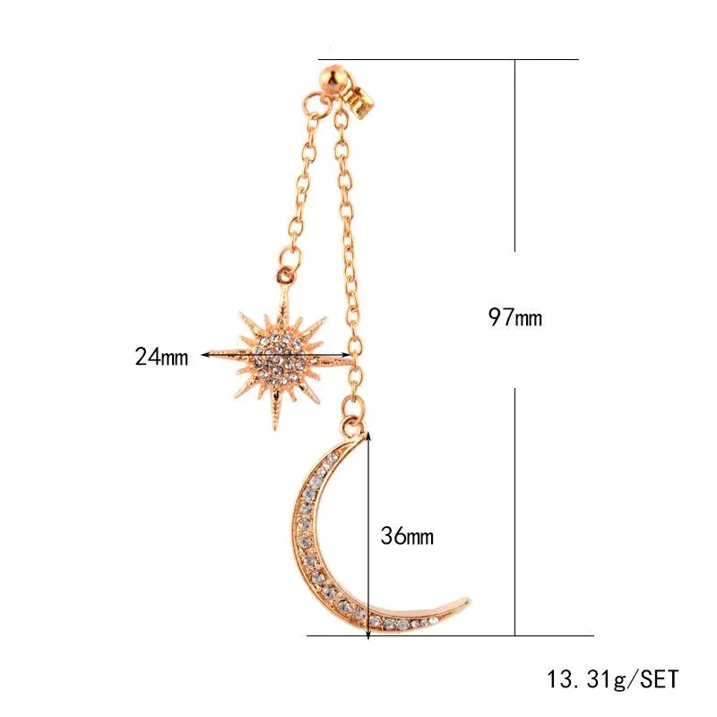 Gold Color Long Chain Hanging Earrings Moon Star Shape Simulated-pearl Drop Earrings for Women Jewelry