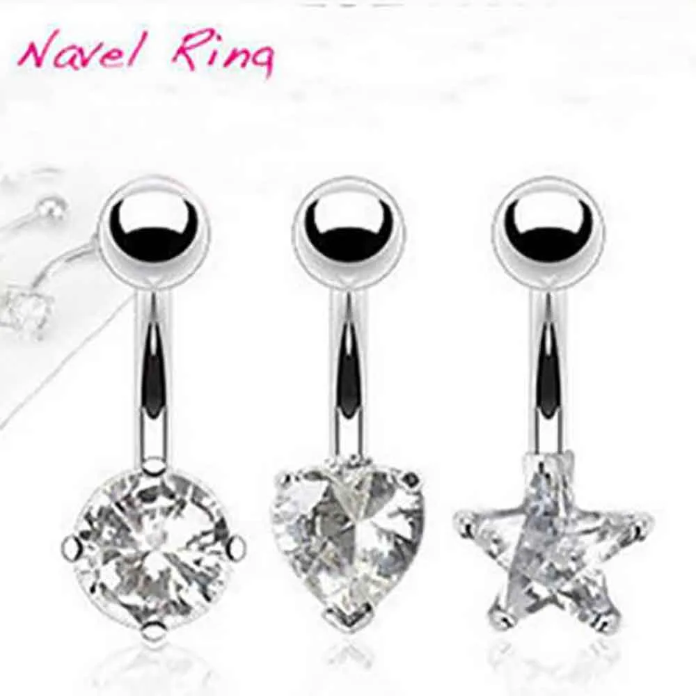 14G Belly Navel Ring mix 3 style 24pcs / lot zircon clair Femme nombril anneau piercing jewlry 14G Star Dangle Gauge pour gir204J