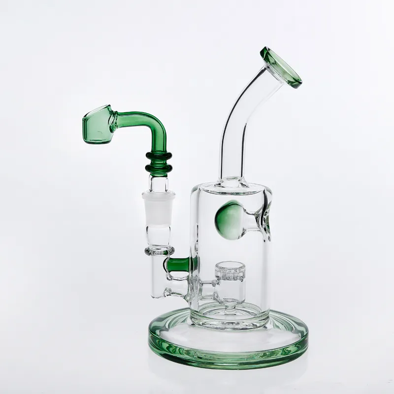 Bent Neck Amber Water Pipe Bong with Bowl 14.4mm Joint Thick Glass Water Pipes in-line Perc Two Function Oil Rigs Smoking Pipes Height 7.9"