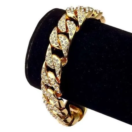Модный золотой панк -кристалл браслет хип -хоп цепочка для мужчин