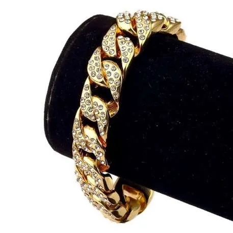 Catena a maglie Hip Hop per bracciale in cristallo punk oro moda per uomo