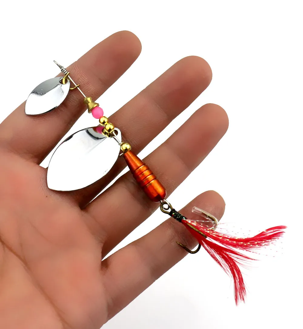 Feather Fishing Hooks Set Rooster Tail Spinner Spoon Lures With