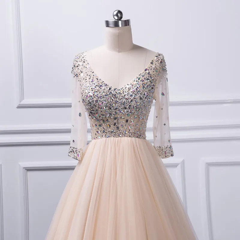 green emerald velvet dress Long Champagne Lace Prom Dresses, Champagne Lace Formal Graduation Dresses main image 0