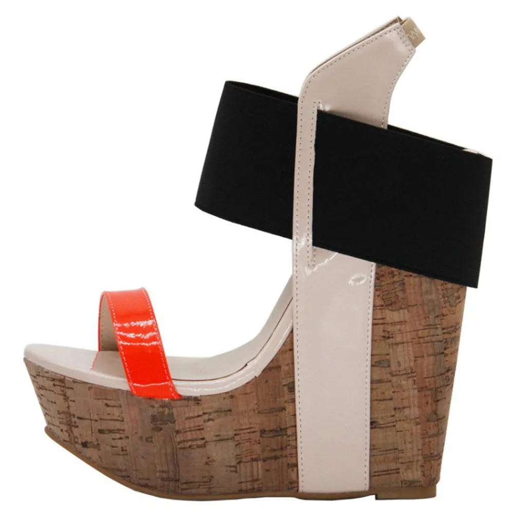 Kolnoo 2018 Nieuwe klassieke stijl handgemaakte wadge hak sandalen patchwork patent lederen open-teen slingback party prom mode zomer schoenen x1836