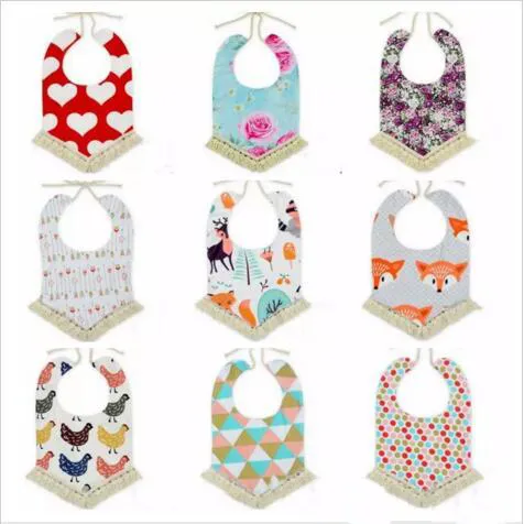 Baby Bandana Bibs Ins Tassel Saliv Handdukar Nyfödda Burps Cloths Head Scarf Barn Tecknade Fox Turban Bib Baberos Baby Feeding Cloth