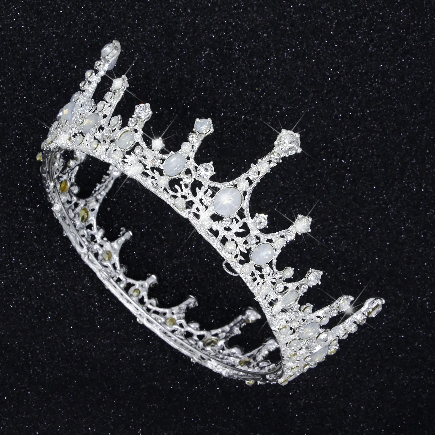 Vintage Crown Rhinestone Bride Tiara Crown Wedding Opal Crystal Wedding Hair Accessories Handmade Hair Jewelry