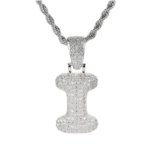 Plata 26 letras para elegir Collar con colgante de letra de burbuja con micro pavé de circonio cúbico Collar de cadena de hip hop para hombres unisex J4451410