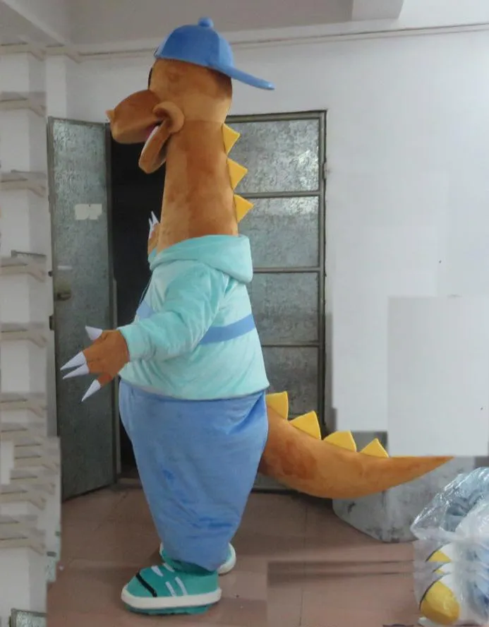 2018 varm försäljning vuxen dinosaur maskot kostym till salu med en mini fan in i huvudet