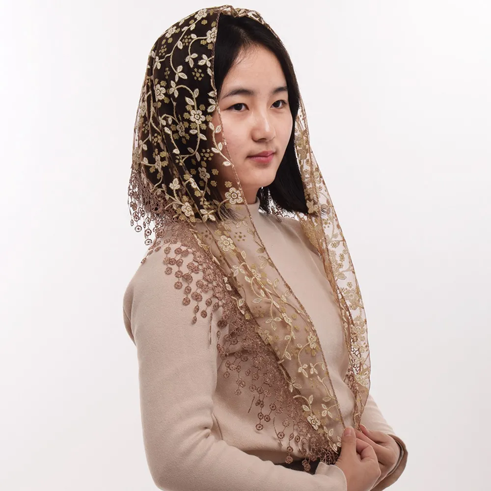 1pc 여성 소프트 레이스 예배당 베일 삼각형 패턴 베일 클래식 교회 Mantilla 고품질 빠른 배송