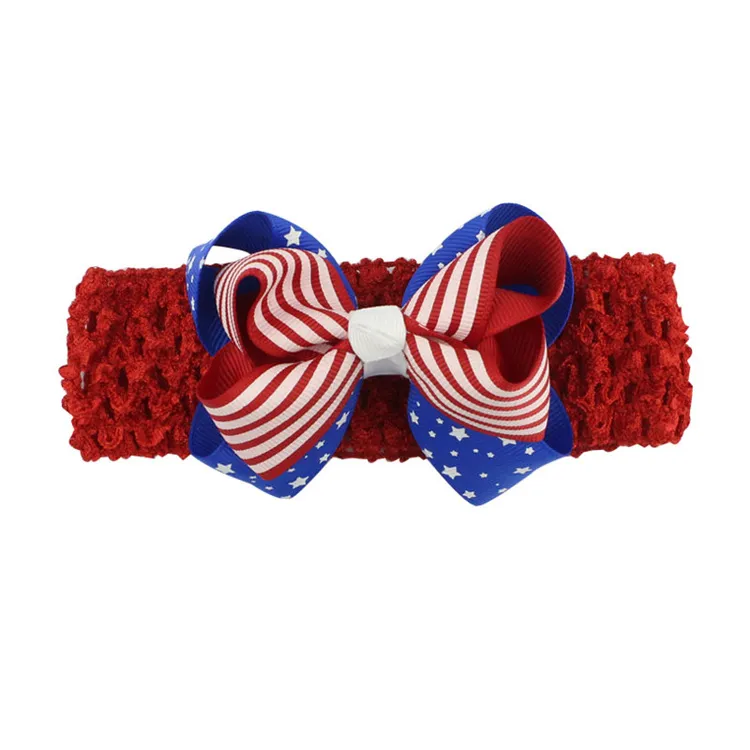 Baby Girls Hair Bows Cotton Elastic Headband Three Layers Bow Knot Hair Accessories for Girls Independence Day Stars Red Striped H8904752