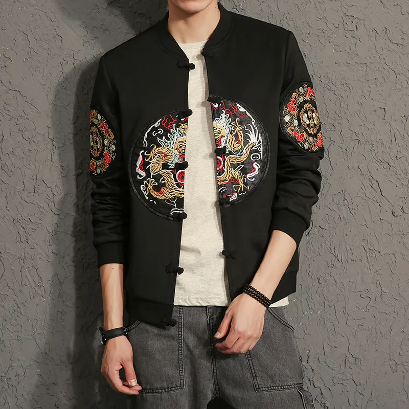 2018 Gold Embroider Jacket Chinese Vintage Bomber Jacket Mens Spring Autumn Club Outfit Men Jaqueta Masculina Male