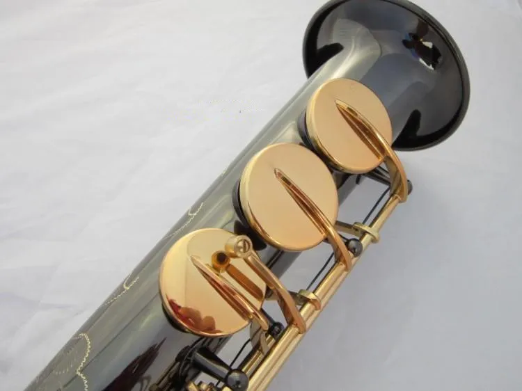 Högkvalitativ Margewate B b Sopran Saxofon Brass Svart Nickel Gold Straight Sax Pearl Knappar Professionella instrument