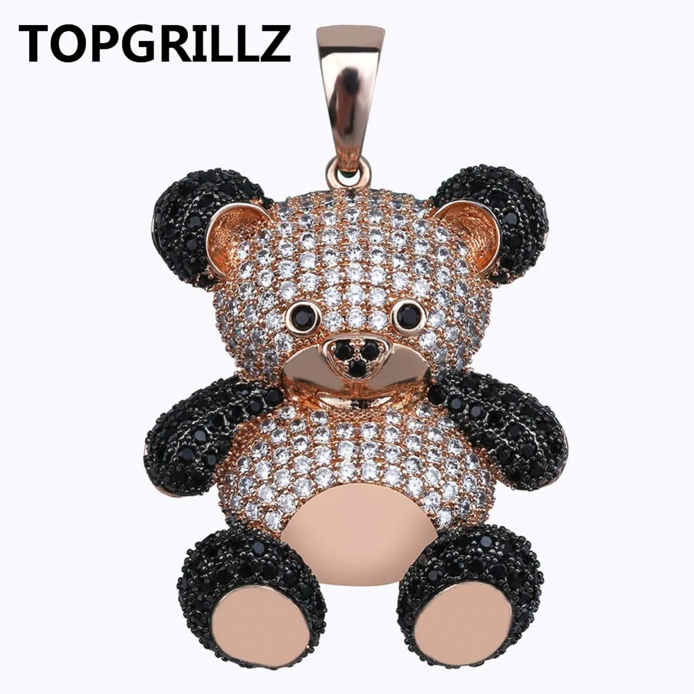 TOPGRILLZ Hip Hop cuivre Rose or argent couleur cubique Zircon Panda pendentif breloque collier pour hommes femmes bijoux colliers cadeaux214G